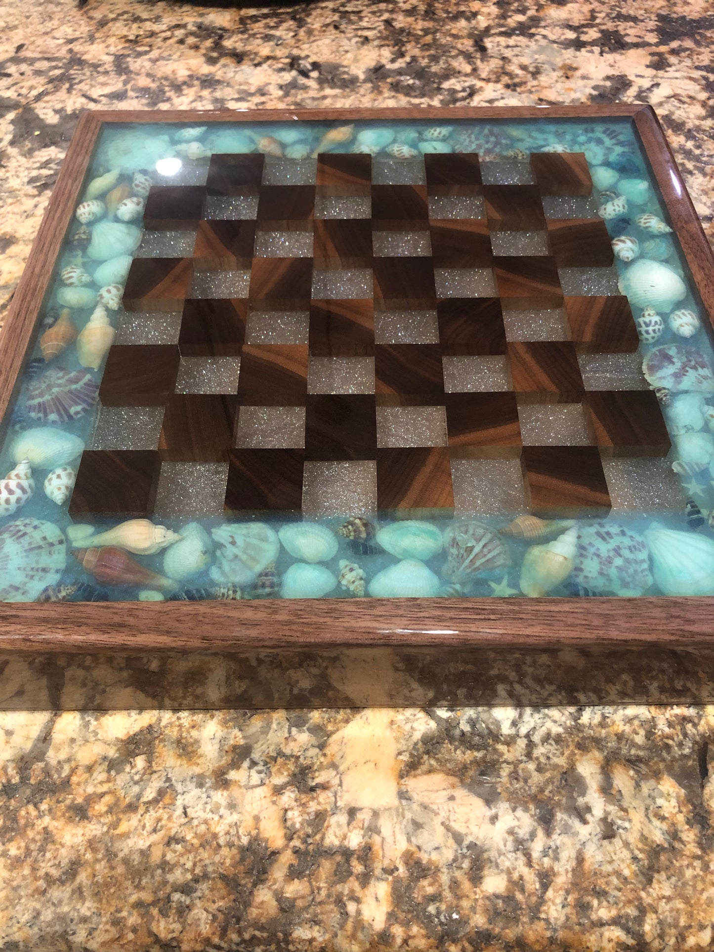 Overhead view of the chess set