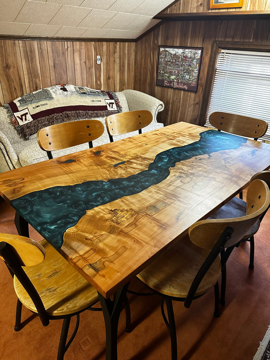 Dark Blue epoxy game table in game room