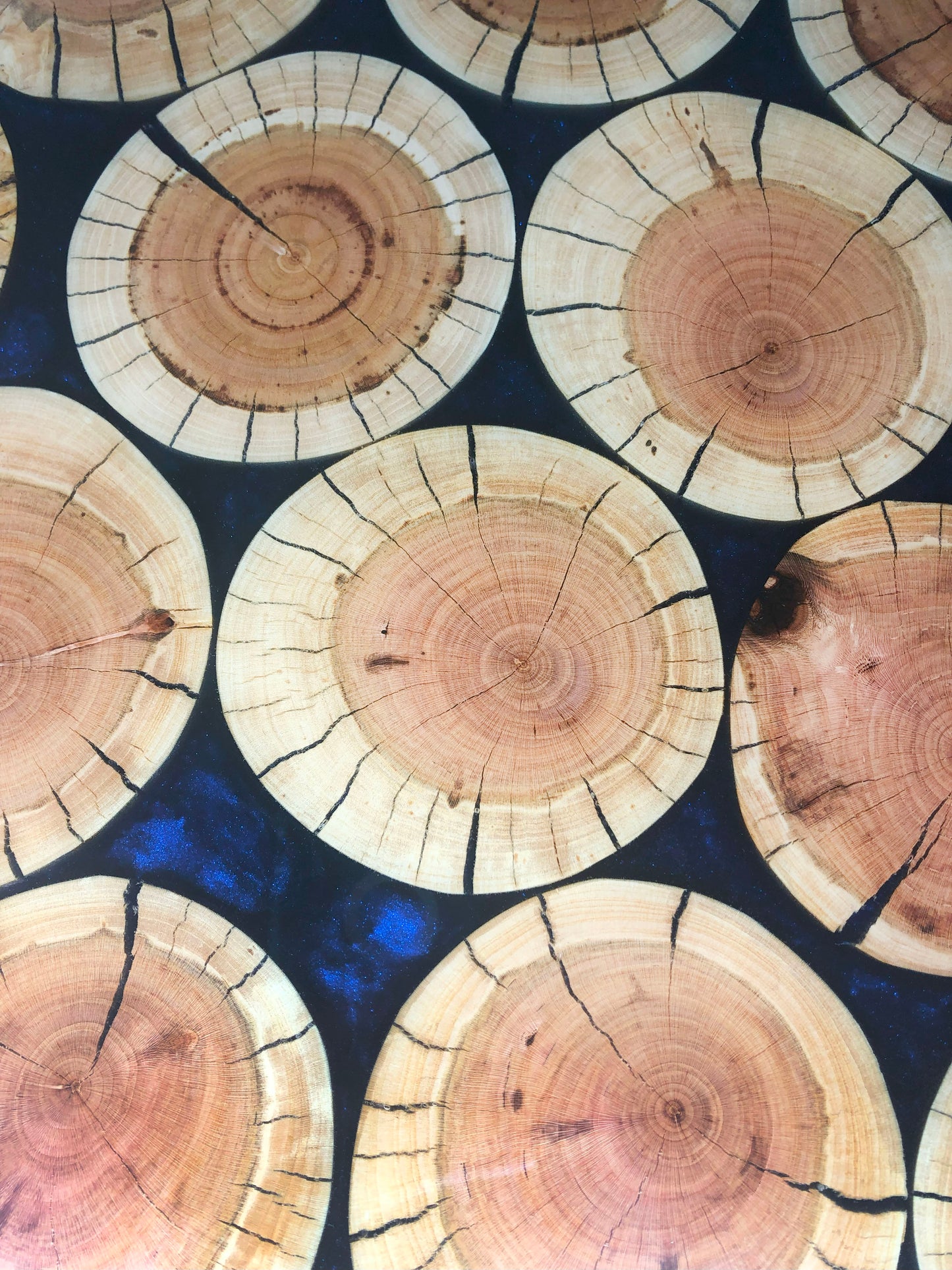 Cherry Wood and Dark Navy Blue Epoxy Lazy Susan