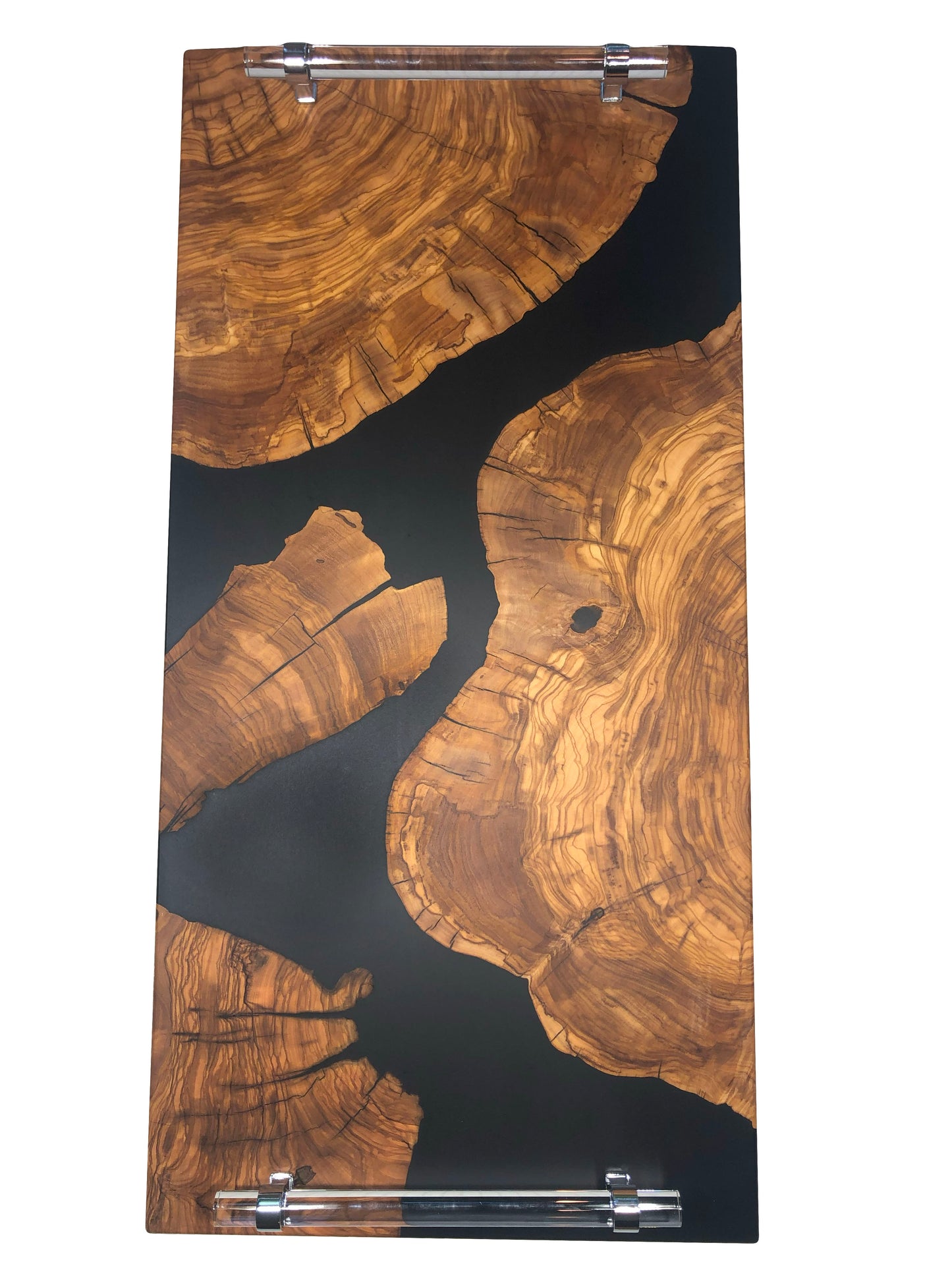 Turkish Olive Wood and Jet Black Epoxy Charcuterie Board, 24"x12"