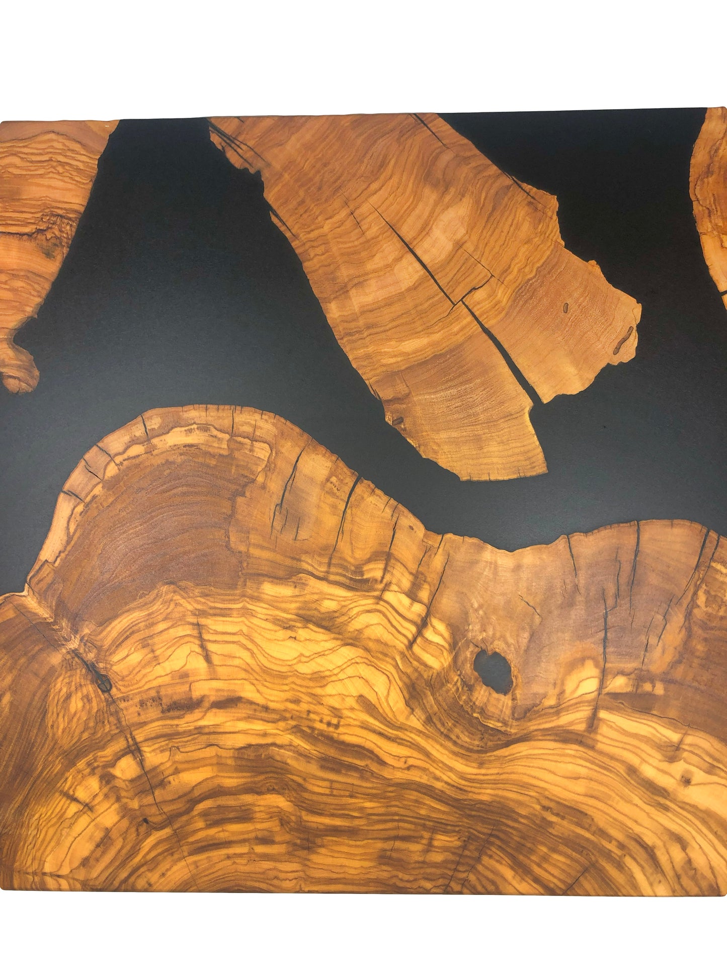Turkish Olive Wood and Jet Black Epoxy Charcuterie Board, 24"x12"