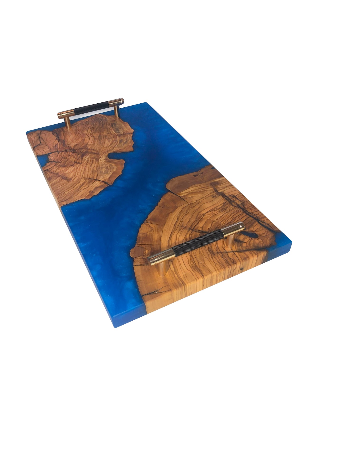 Turkish Olive Wood and Metallic Blue Epoxy Charcuterie Board, 18”L x 10”W