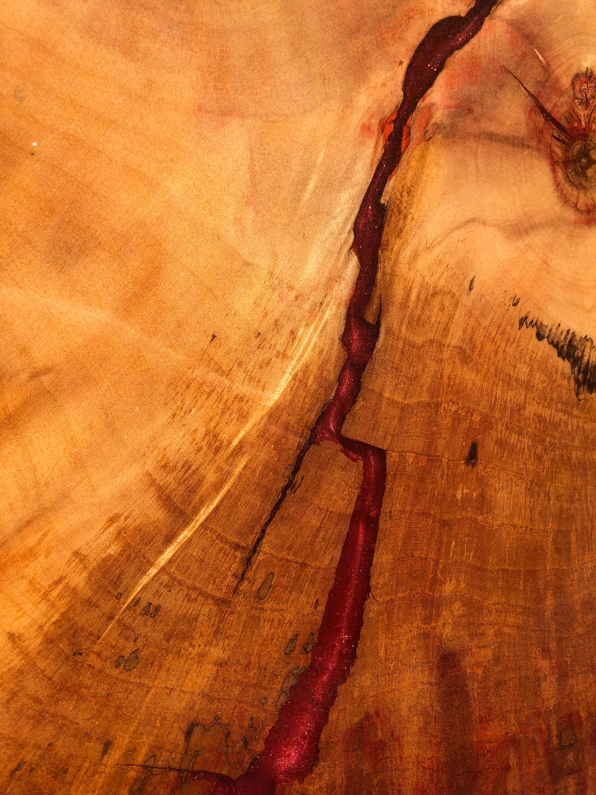 Red Flame Box Elder Coffee Table Closeup View