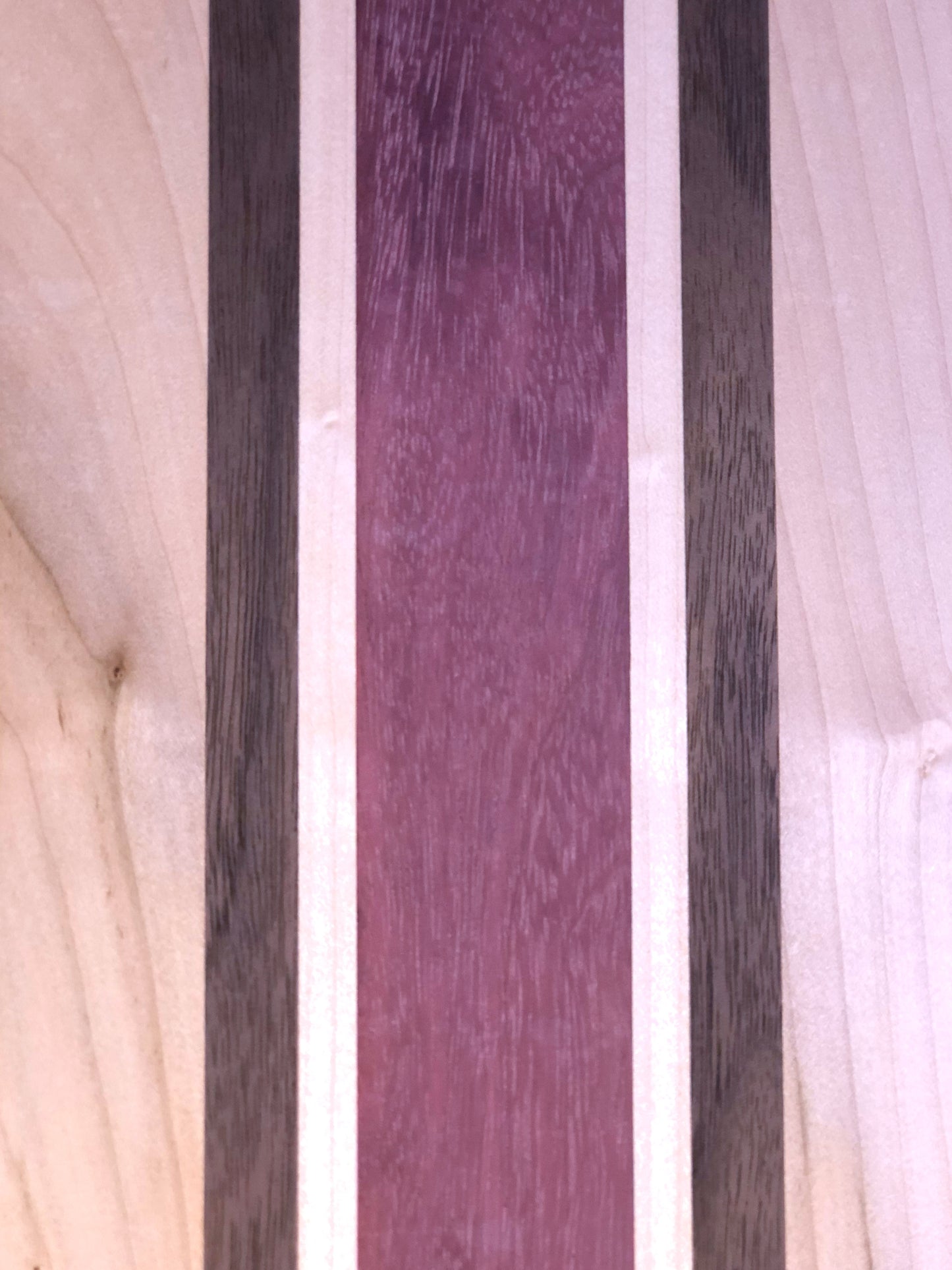 Maple, Purpleheart and Black Walnut Cutting Board Closeup View