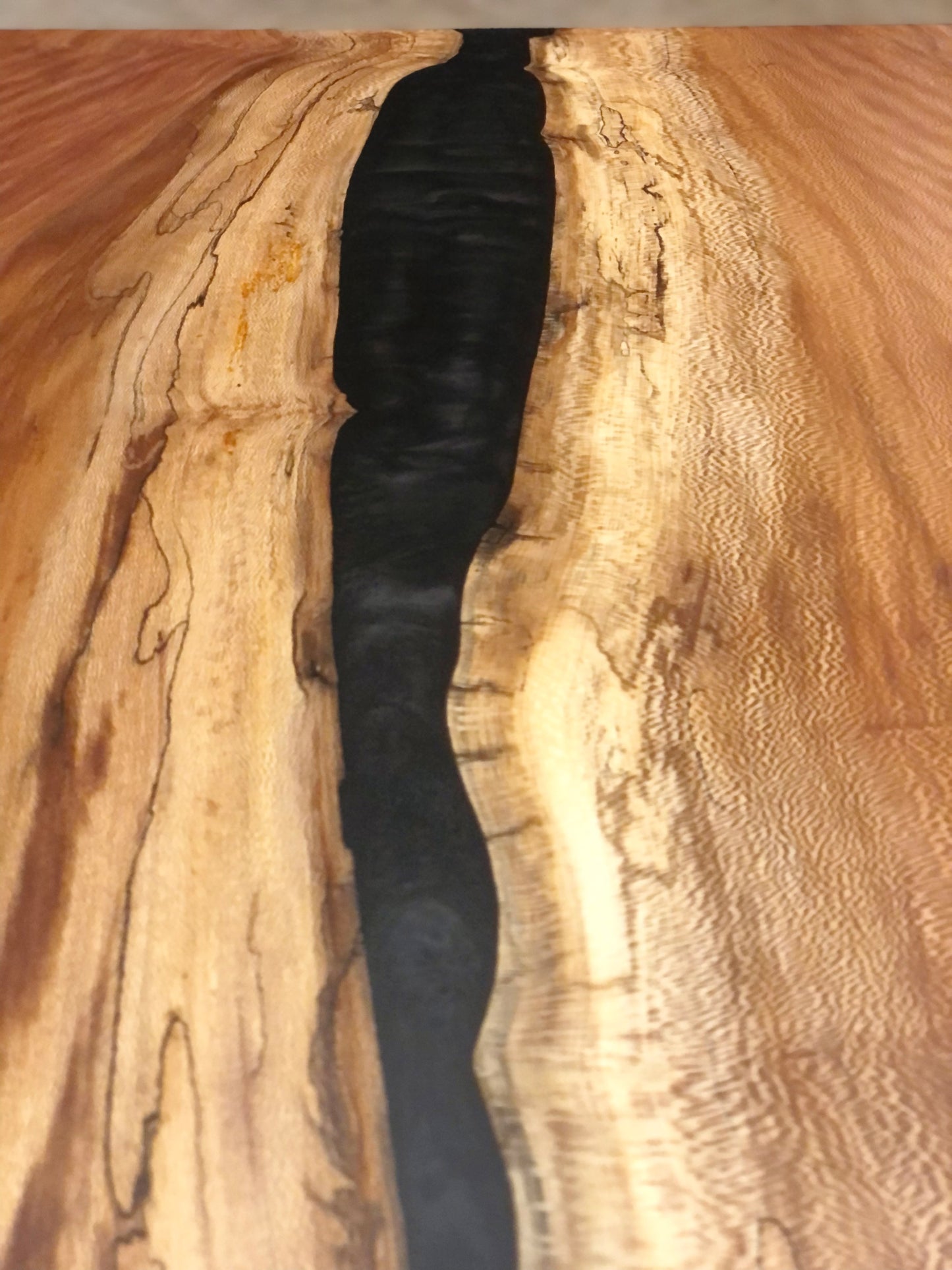 Sycamore and Metallic Black Epoxy Side Table Closeup View