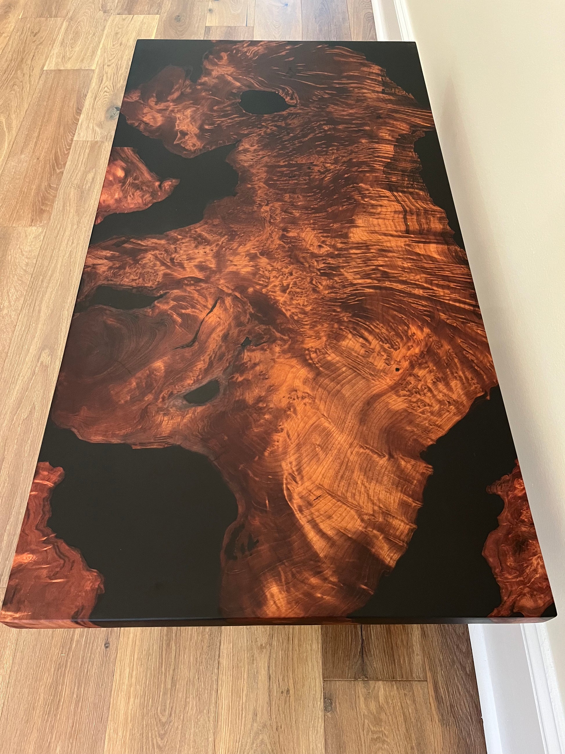 Top view of redwood table