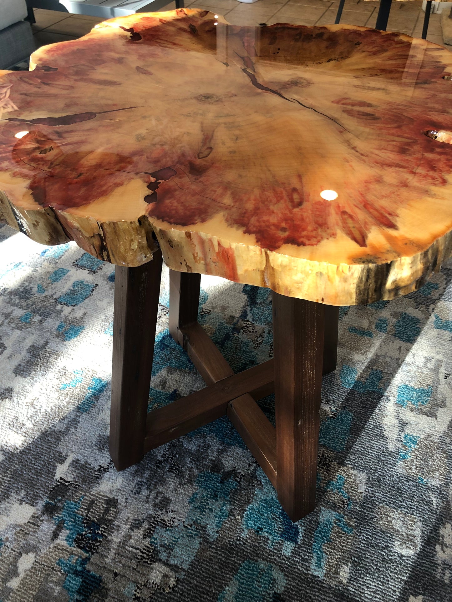 View showing Table finish and legs from slightly above
