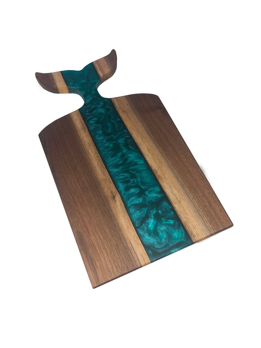 Black Walnut and Metallic Emerald Green Charcuterie Board, 18”L x 10”W
