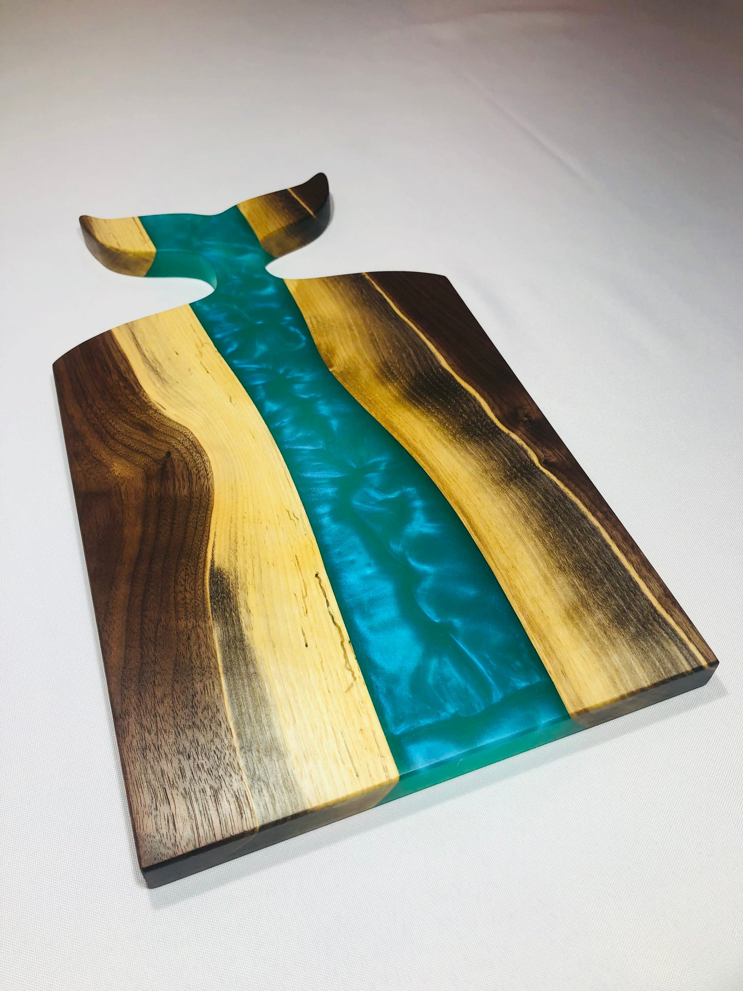 Black Walnut and Teal Epoxy Charcuterie Board, 18"x10"