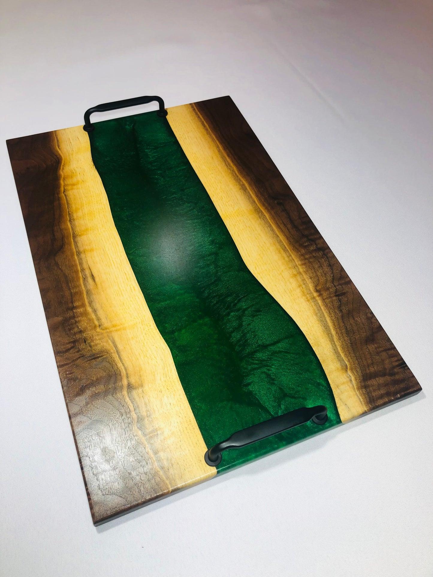 Black Walnut and Dark Ocean Green Epoxy Charcuterie Board, 18"x12"