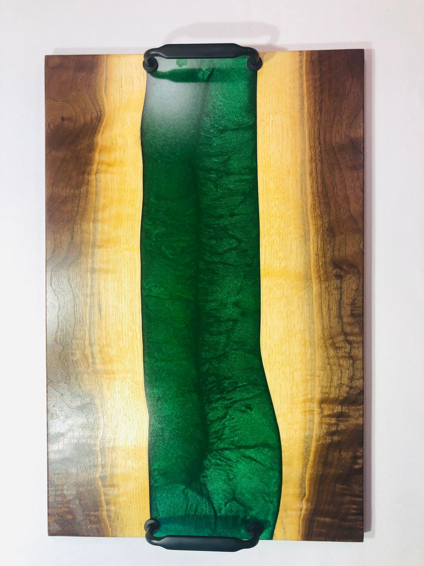 Black Walnut and Dark Ocean Green Epoxy Charcuterie Board, 18"x12"