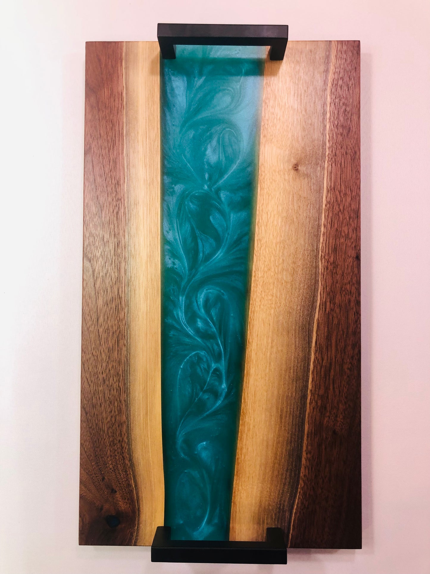Black Walnut and Teal Epoxy Charcuterie Board, 18"x10"