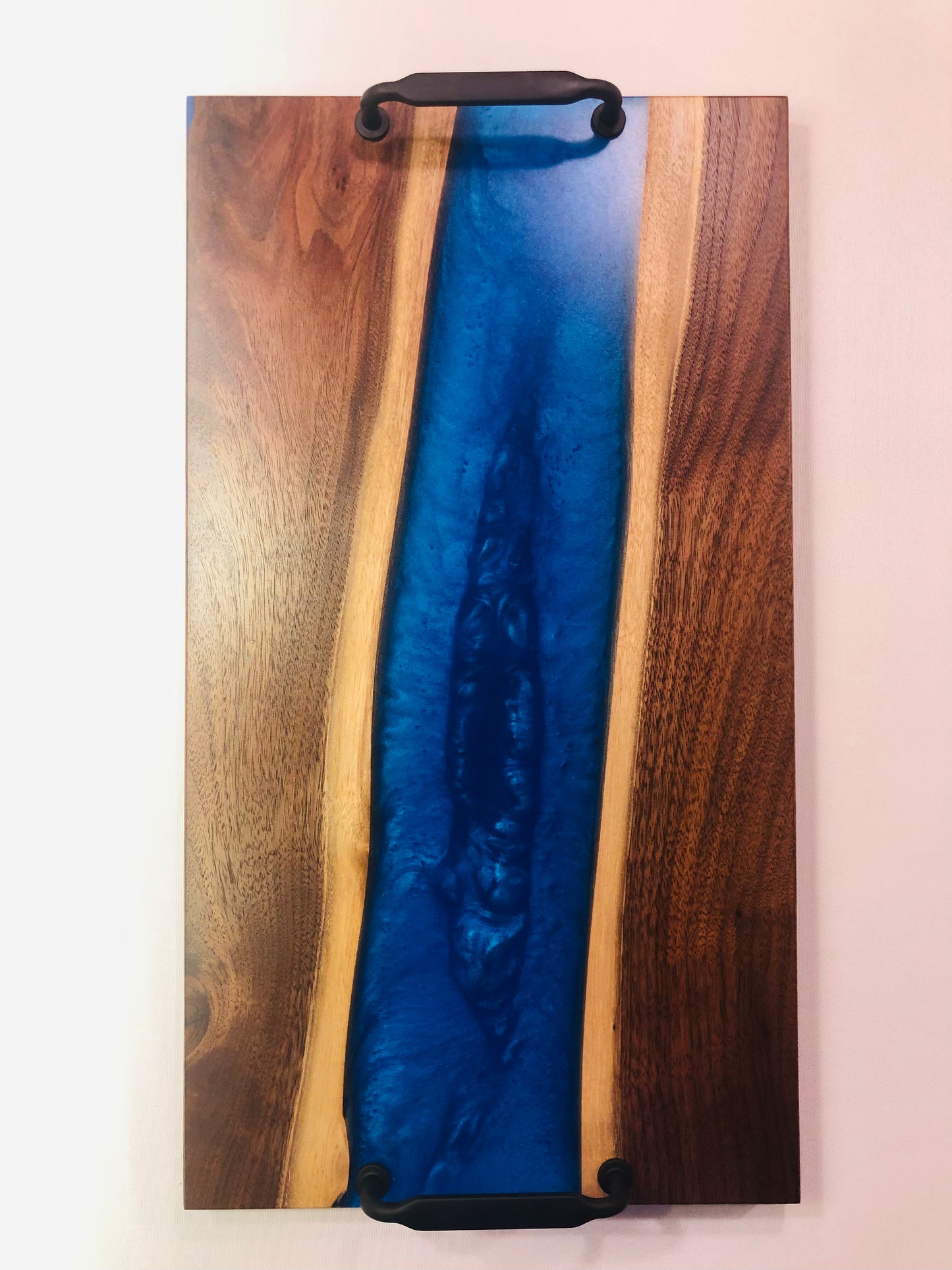 Black Walnut and Dark Ocean Blue Epoxy Charcuterie Board, 18"x10"