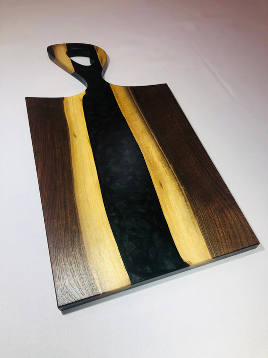 Black Walnut and Metallic Black Epoxy Charcuterie Board, 24"x12"