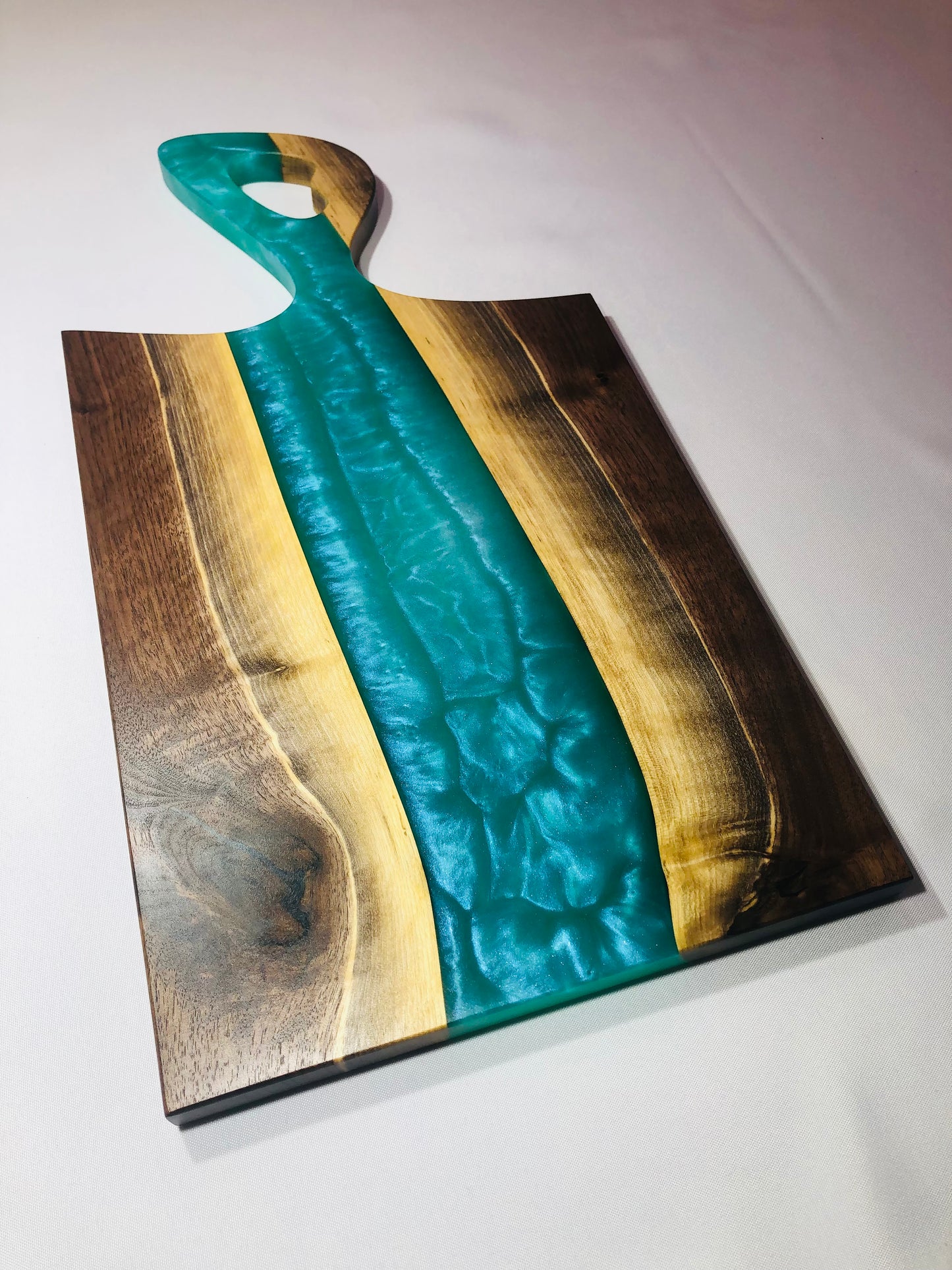 Black Walnut and Teal Epoxy Charcuterie Board, 24"x12"
