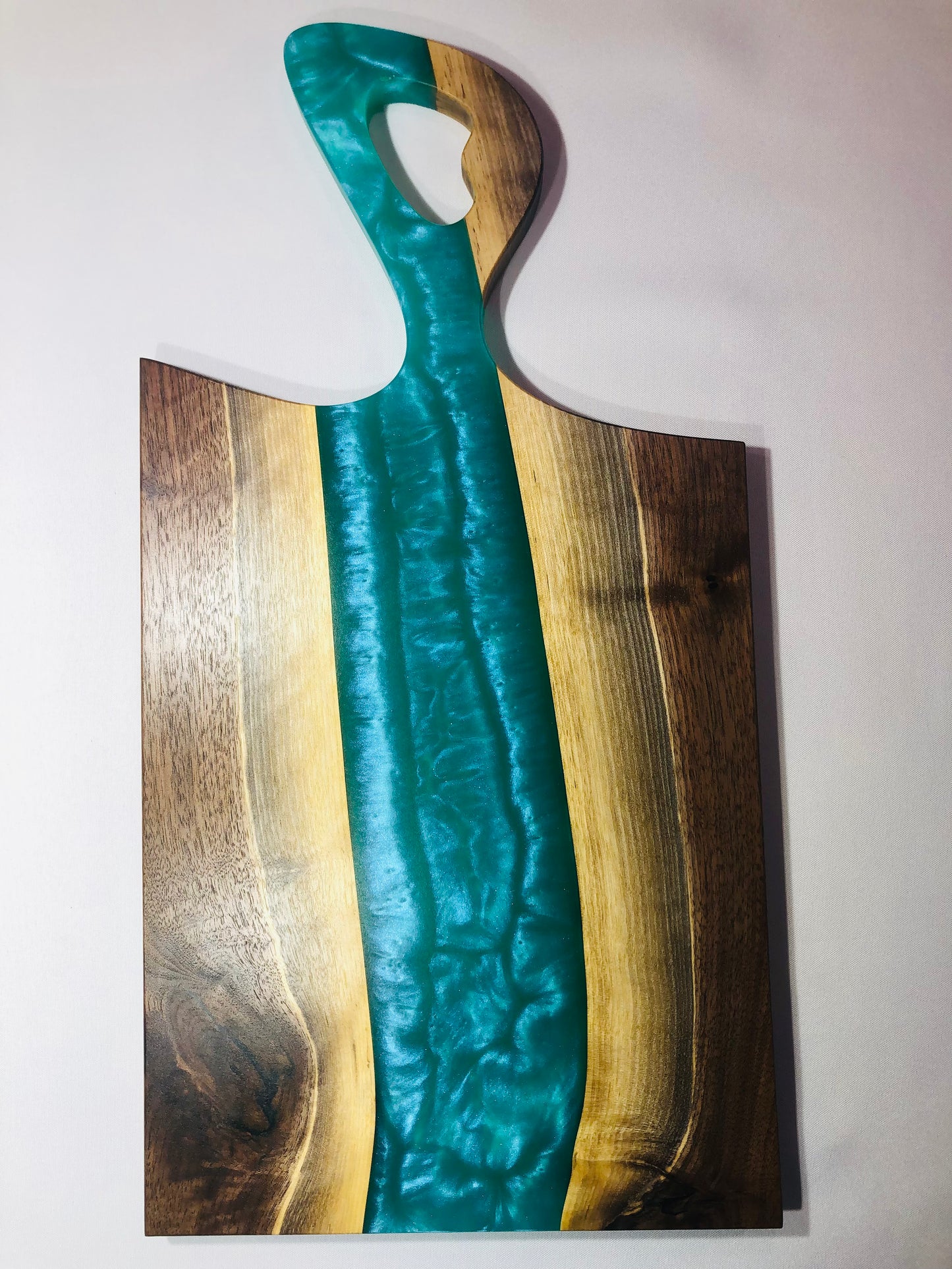 Black Walnut and Teal Epoxy Charcuterie Board, 24"x12"
