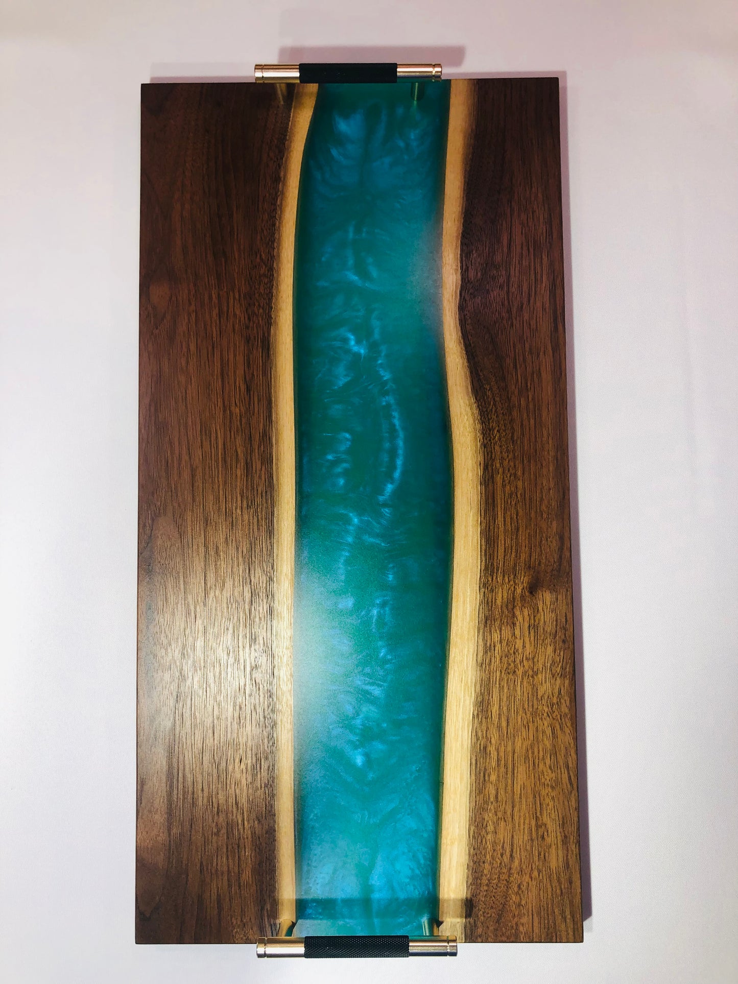 Black Walnut and Teal Epoxy Charcuterie Board, 24"x12"