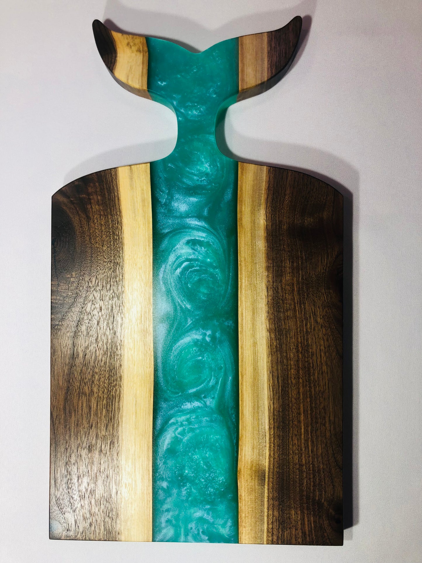 Black Walnut and Teal Epoxy Charcuterie Board, 18"x10"