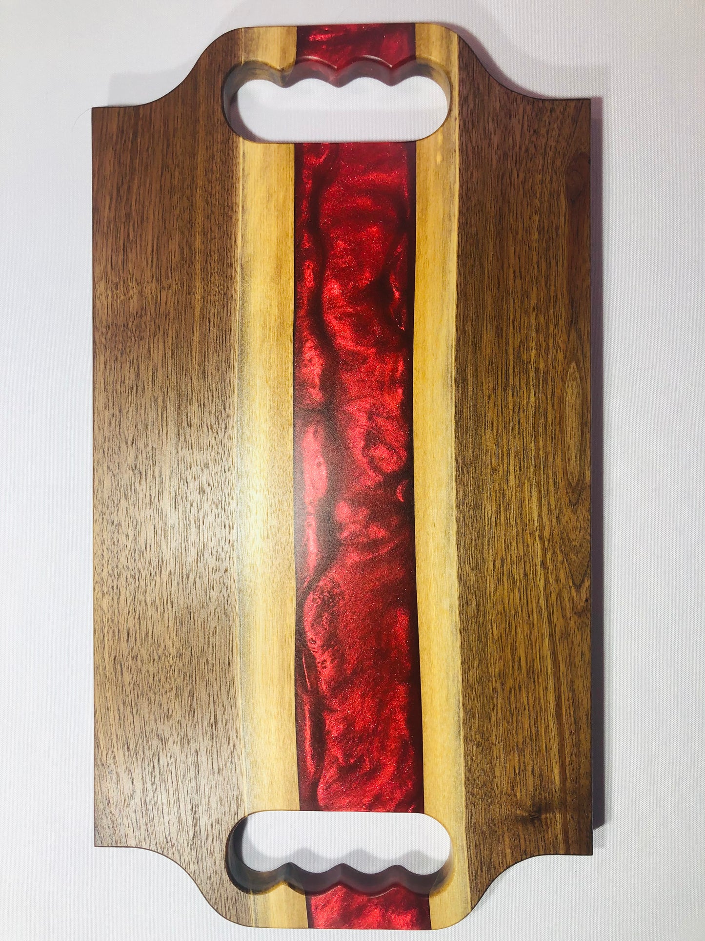 Black Walnut and Metallic Red Epoxy Charcuterie Board, 18"x10"
