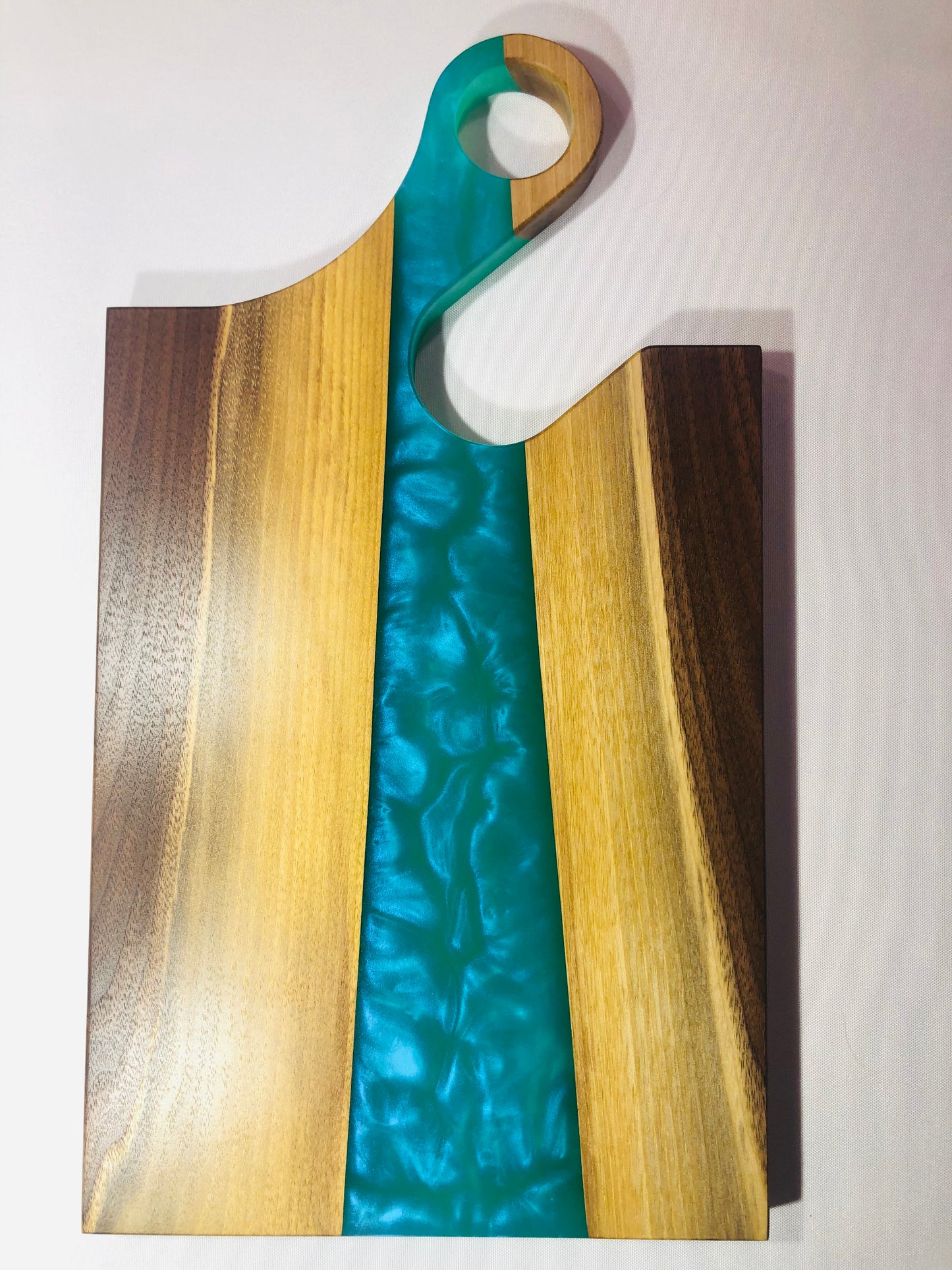 Black Walnut and Teal Epoxy Charcuterie Board, 18"x10"