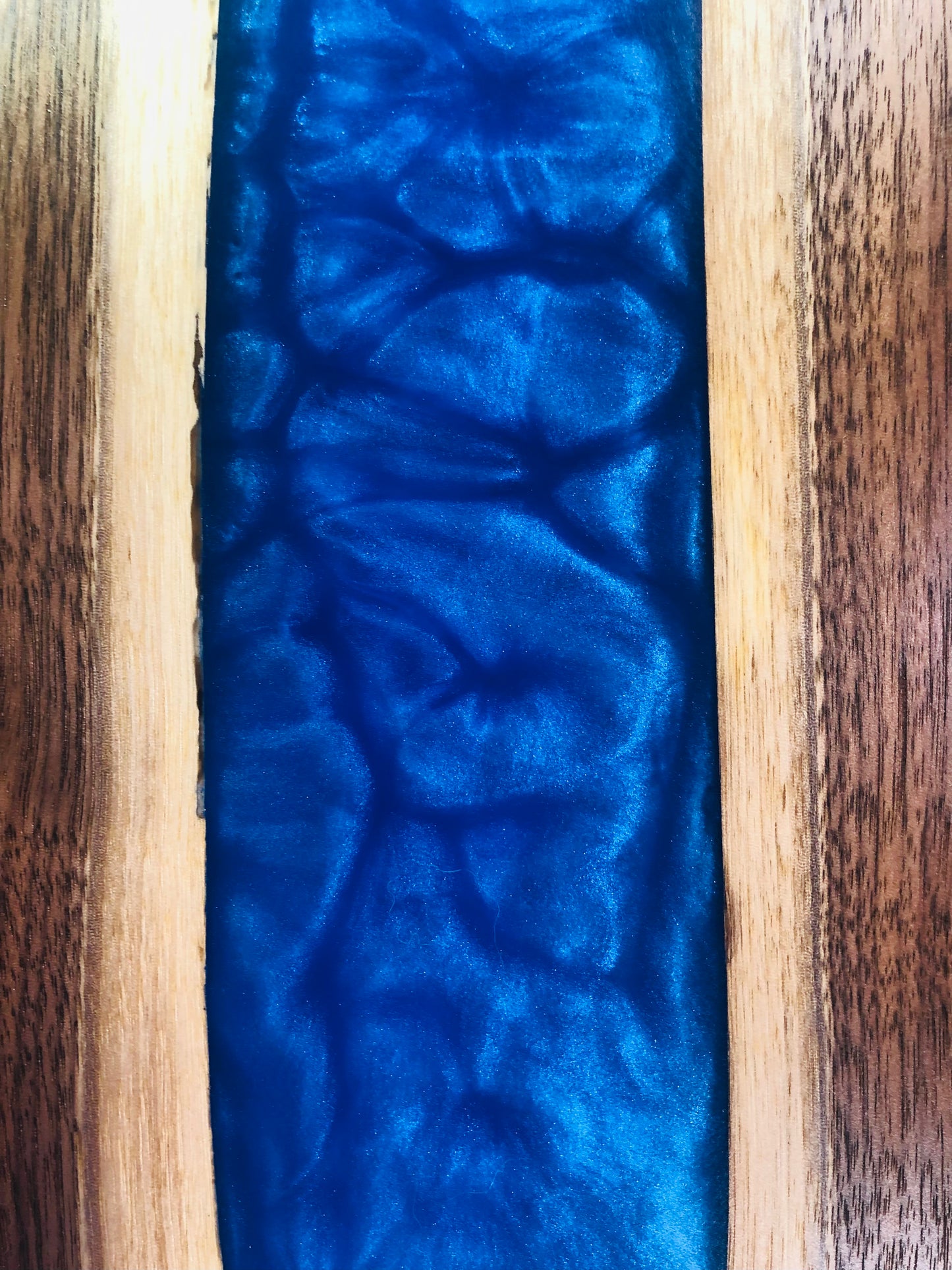 Black Walnut and Metallic Blue Epoxy Charcuterie Board, 18"x10"