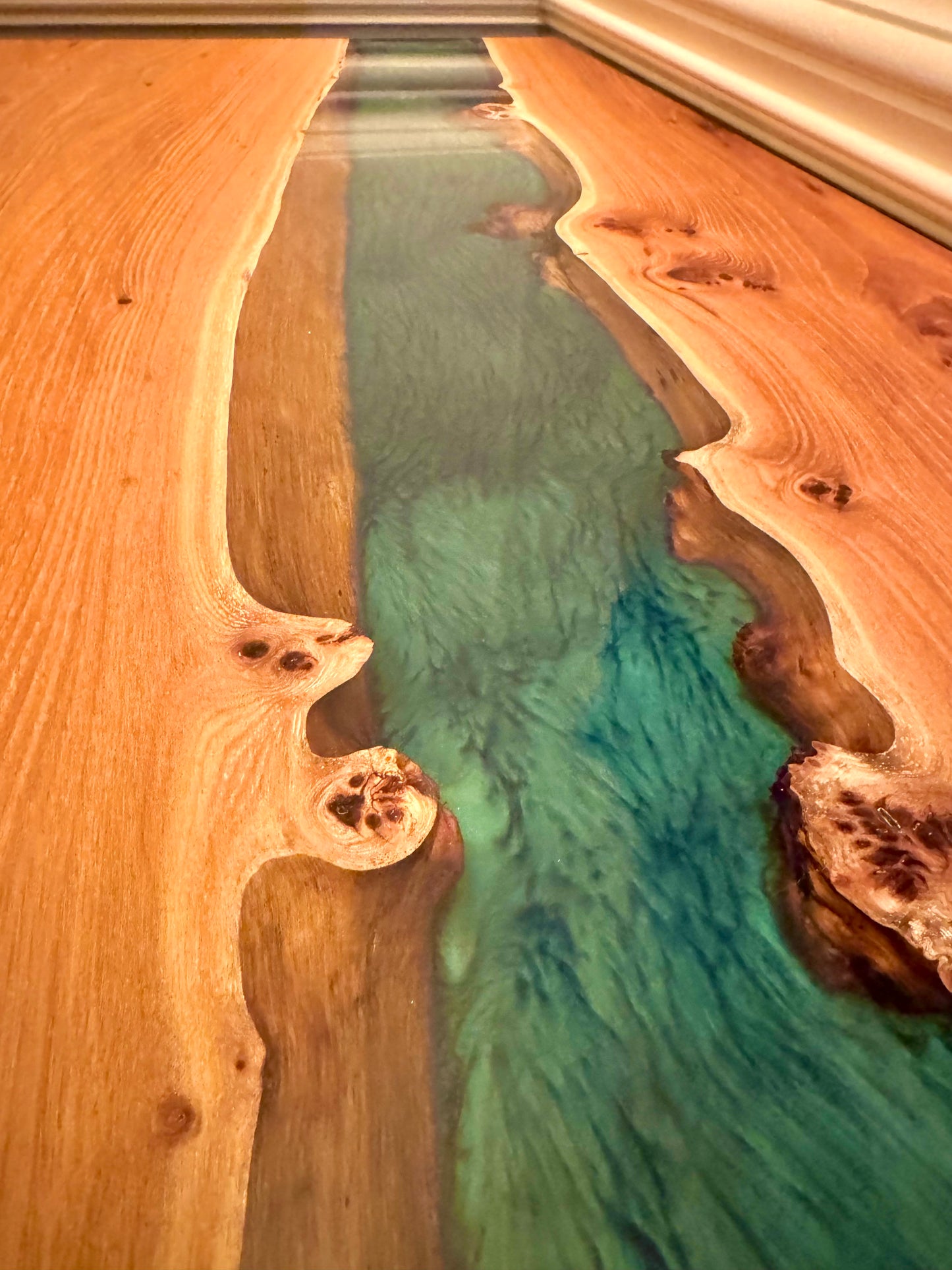 Elm Burl and 2 Stage Epoxy Pour Console Table