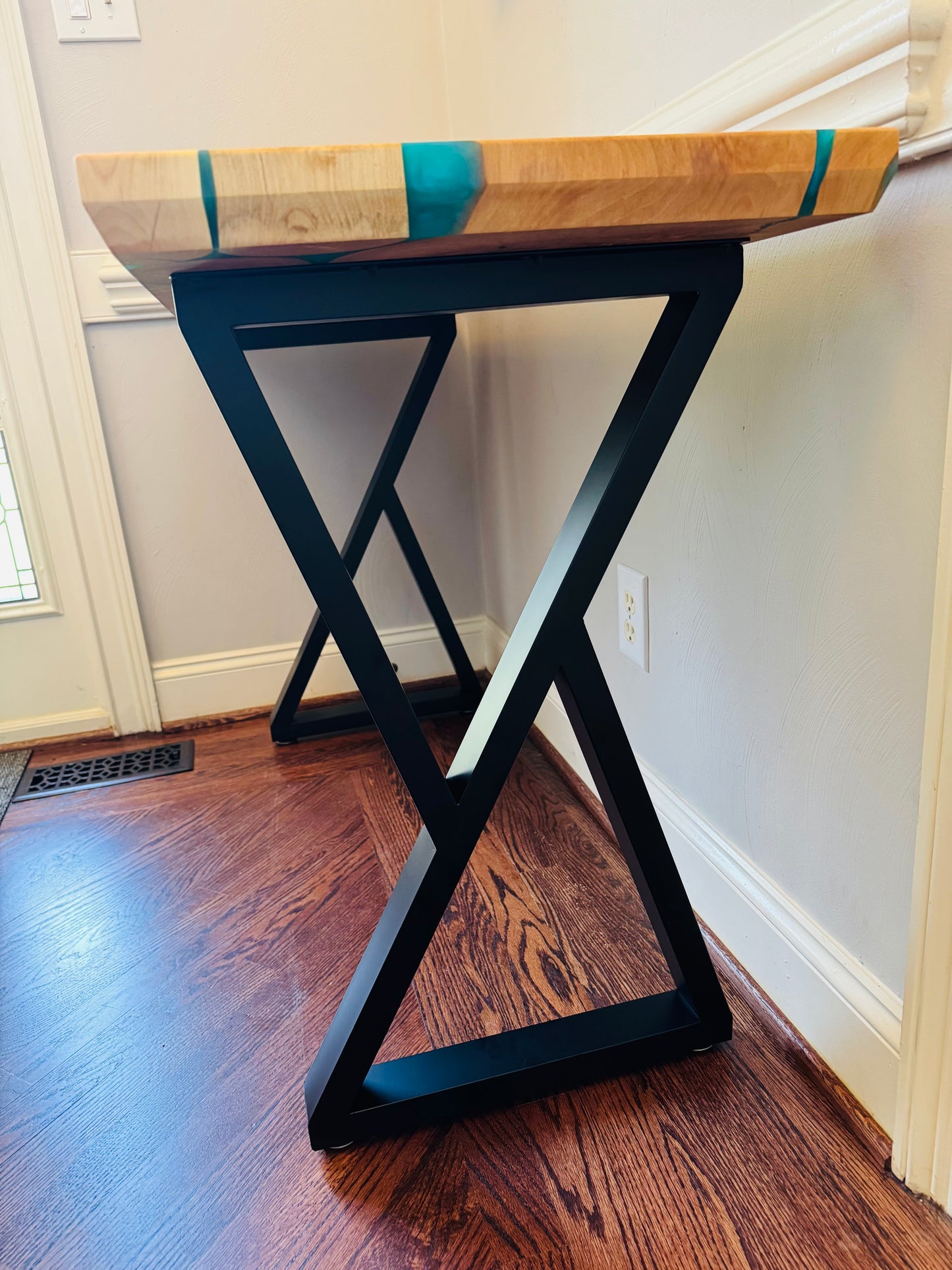 Beech Wood Rounds and Teal Epoxy Console Table