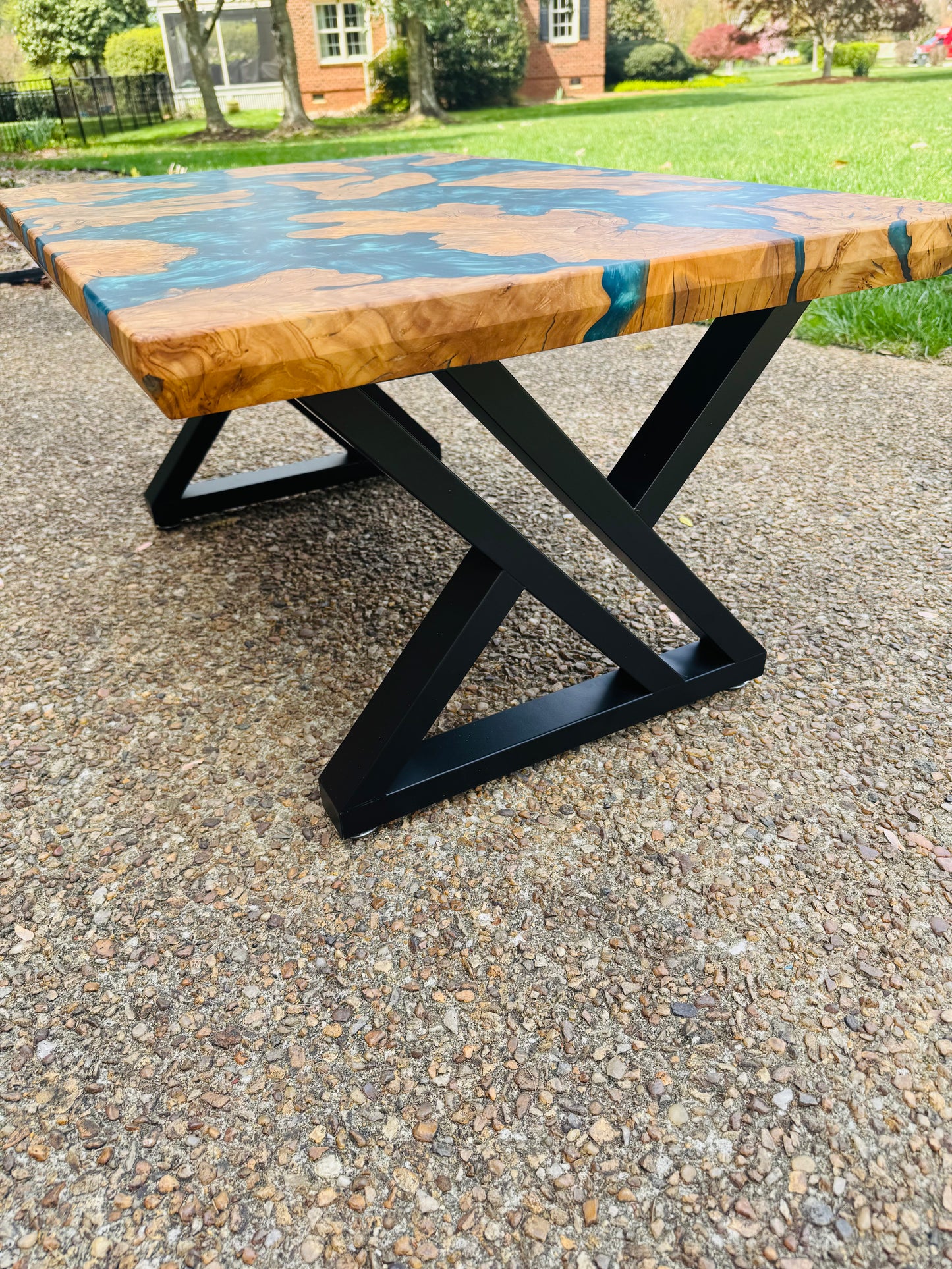 Olive Wood and Green Metallic Epoxy Coffee Table