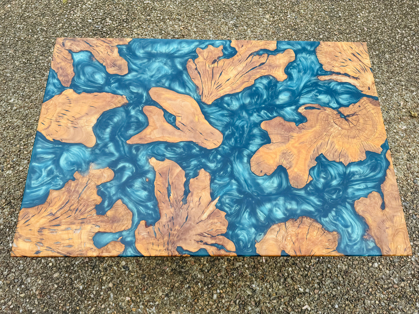 Olive Wood and Green Metallic Epoxy Coffee Table