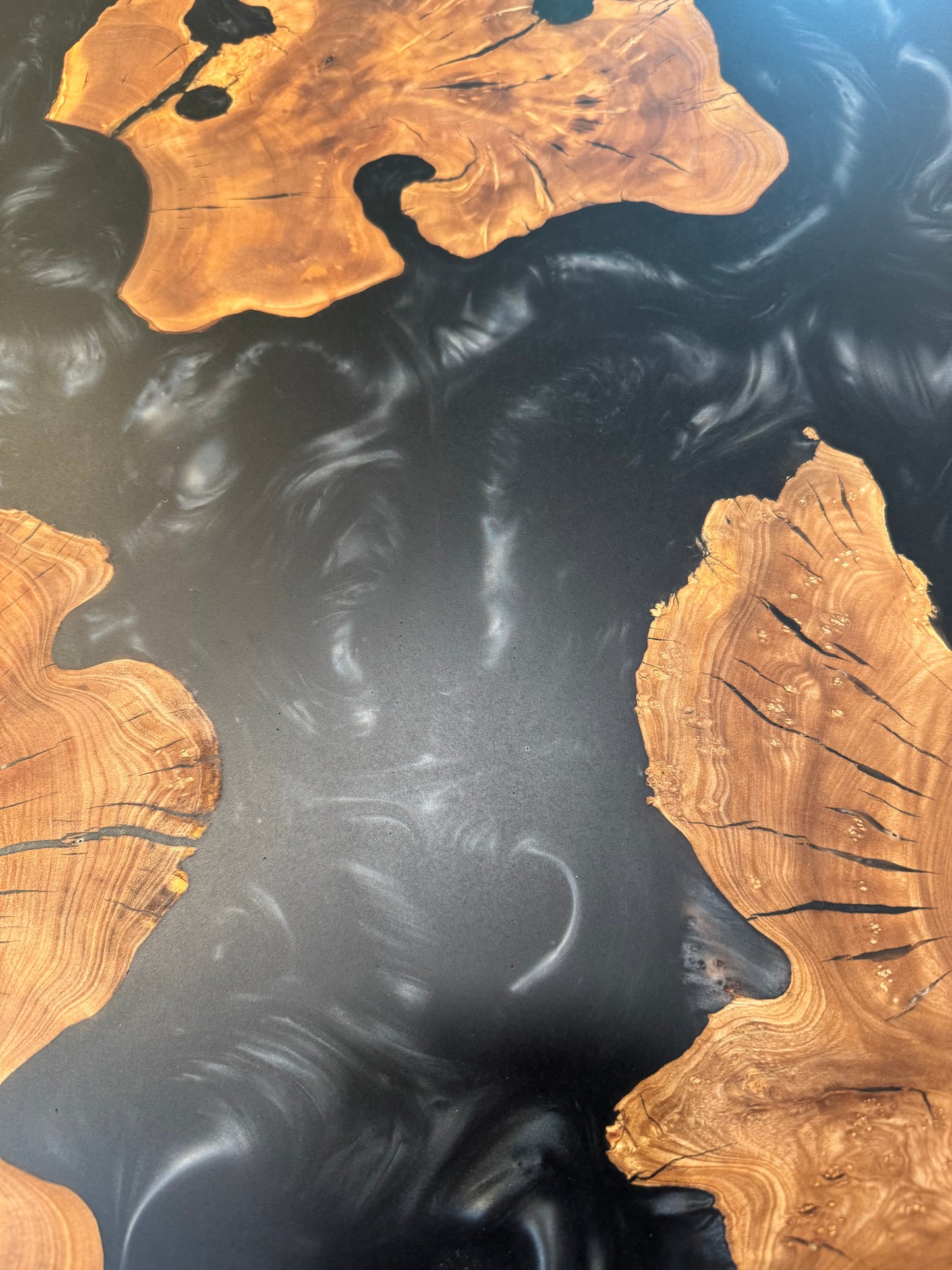 Olive Wood and Metallic Epoxy Breakfast Table