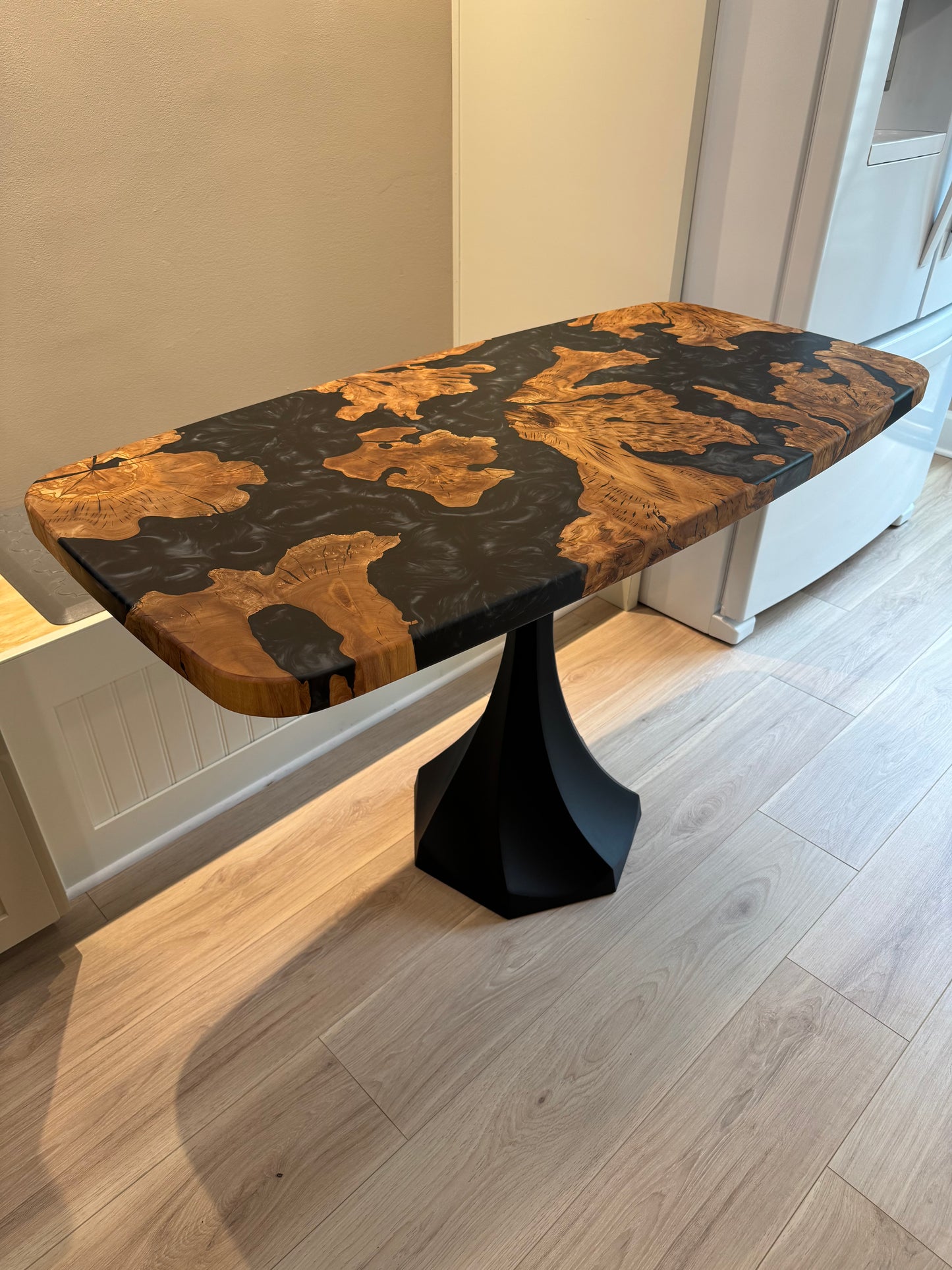Olive Wood and Metallic Epoxy Breakfast Table