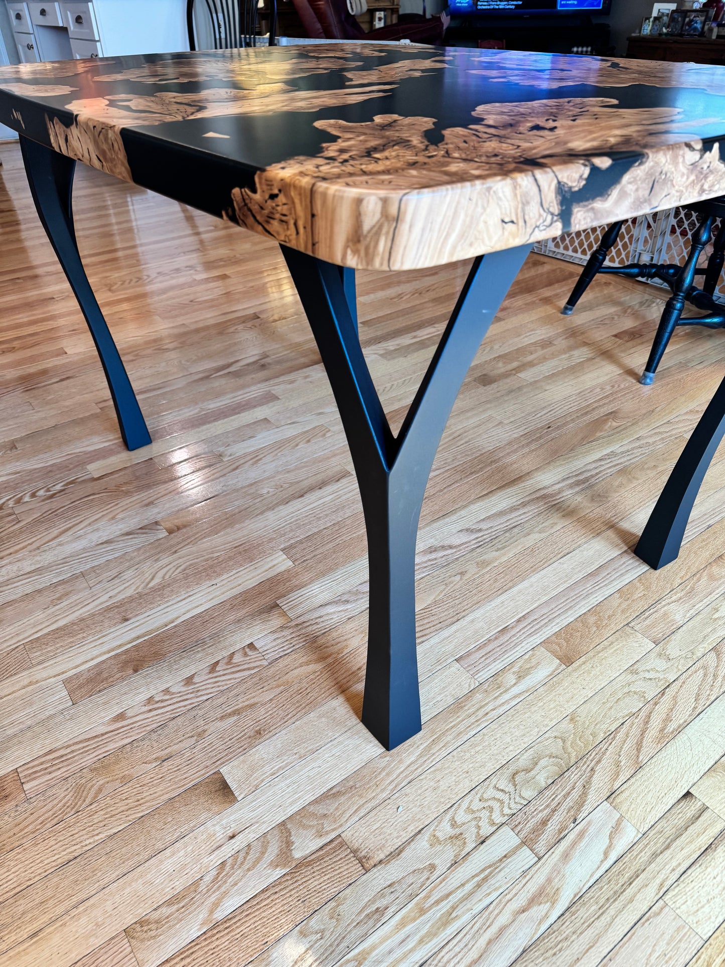 Olive Wood and Jet Black Epoxy Dining Table