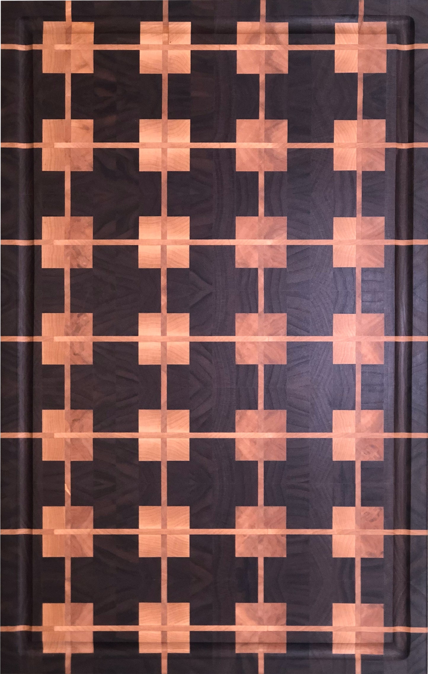 Black Walnut and Maple End Grain Cutting Board Overhead View