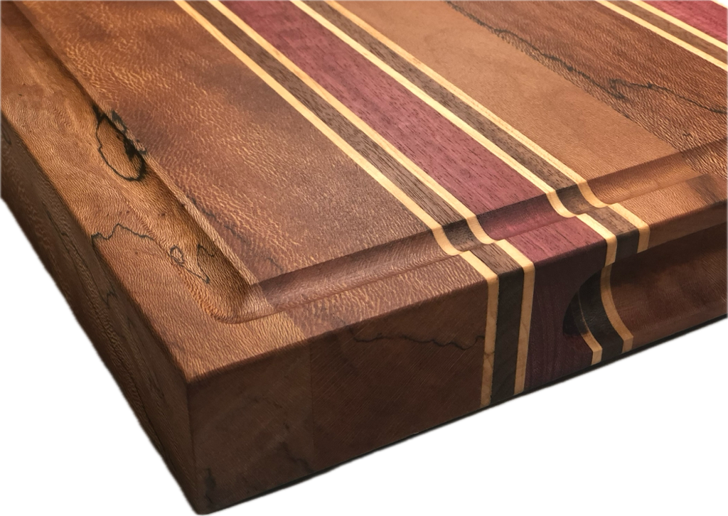 Extra Thick Long Grain Serving Board picture 1 of 3, showing one corner, handle and liquid groove