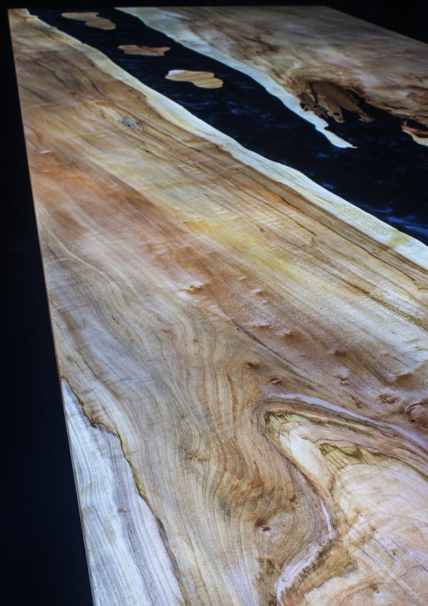 Ambrosia Maple and Epoxy River Dining Room Table River VIew