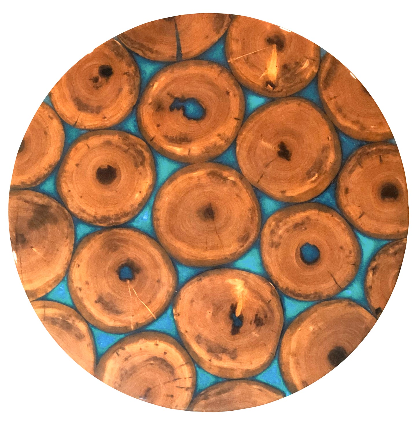 Oak and Teal Lazy Susan