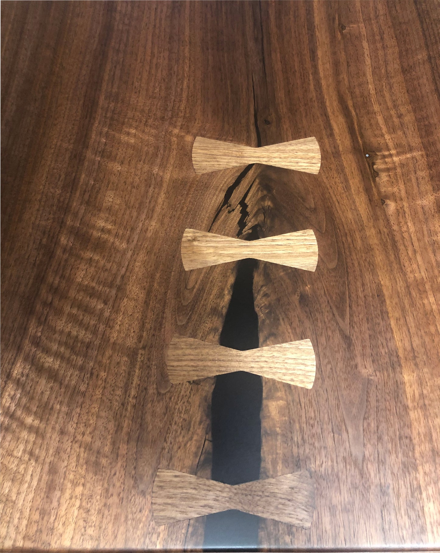 Black Walnut Bowtie Coffee Table Closeup View