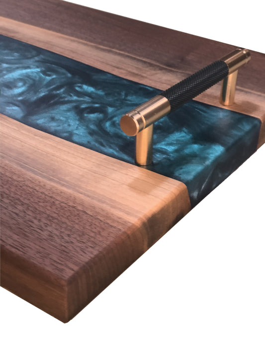 Black Walnut and Metallic Emerald Epoxy Charcuterie Board, 24"x12"