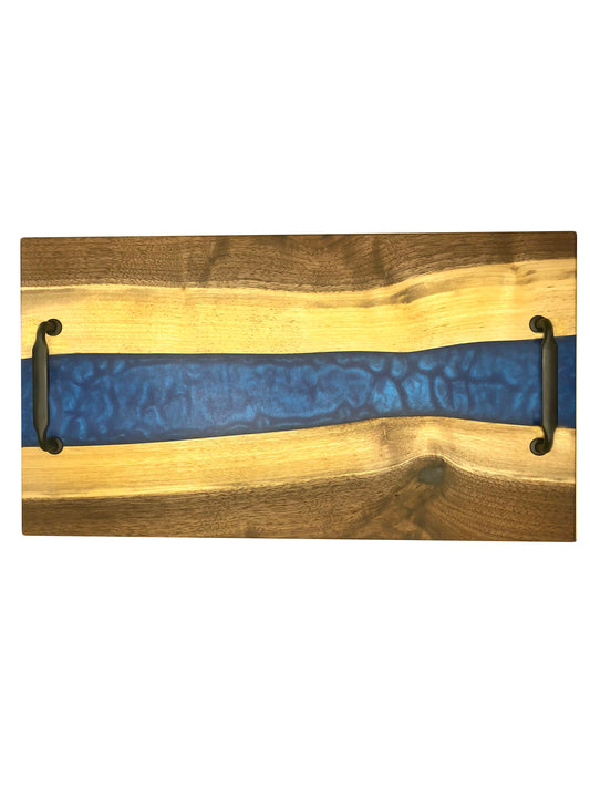 Black Walnut and Dark Ocean Blue Epoxy Charcuterie Board, 18"x10"