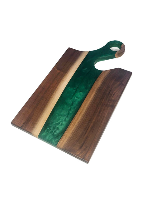 Black Walnut and Green Epoxy Charcuterie Board, 18”L x 10”W