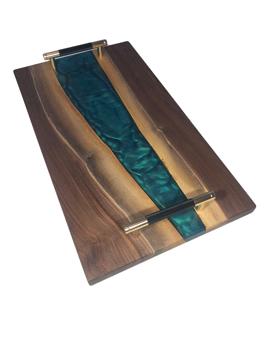 Black Walnut and Metallic Emerald Epoxy Charcuterie Board, 18”L x 10”W