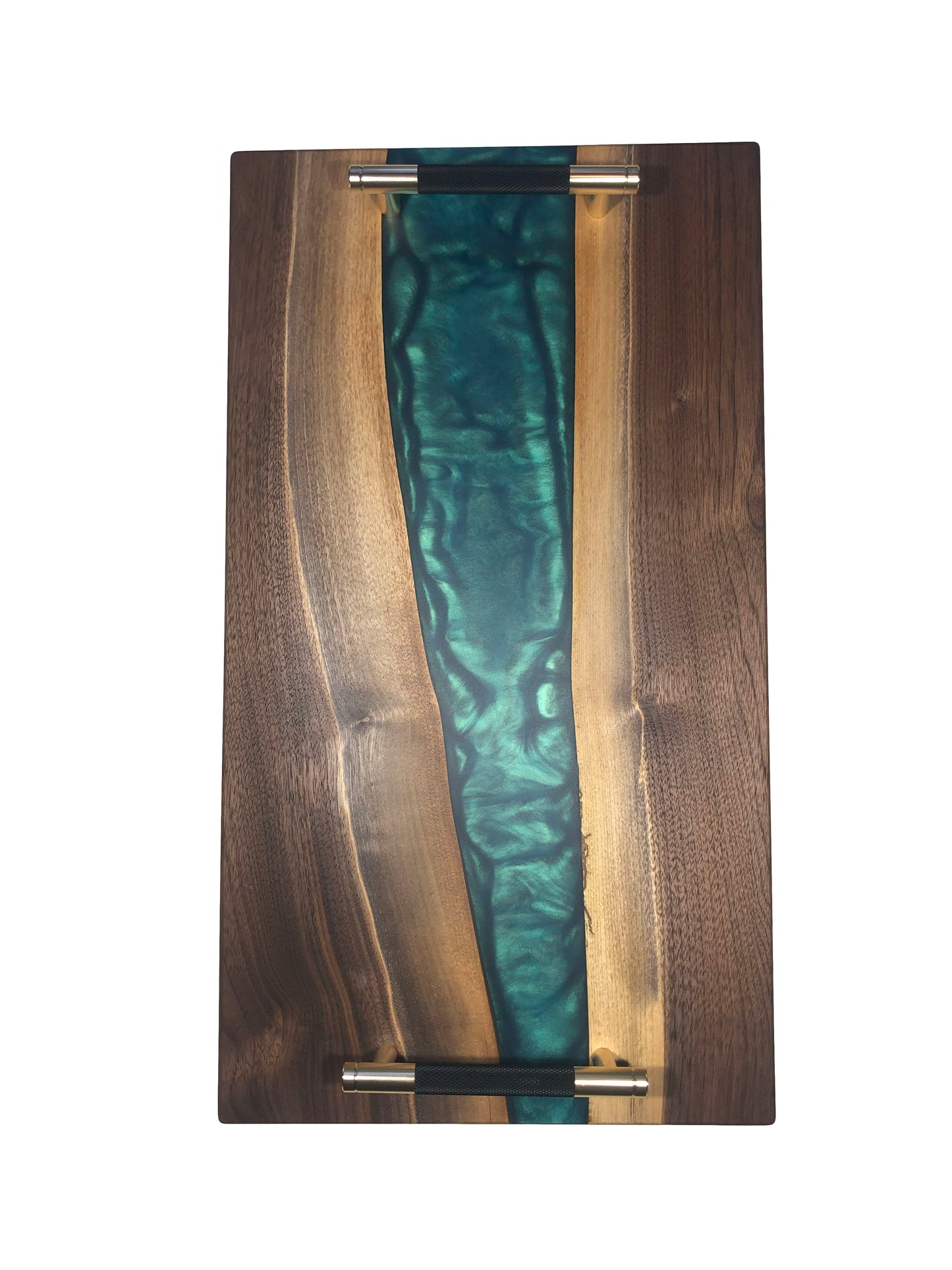 Black Walnut and Metallic Emerald Epoxy Charcuterie Board, 18”L x 10”W