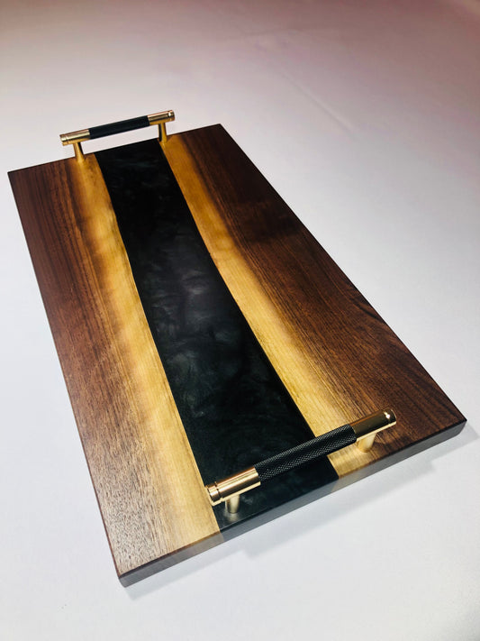 Black Walnut and Metallic Black Epoxy Charcuterie Board, 18"x10"