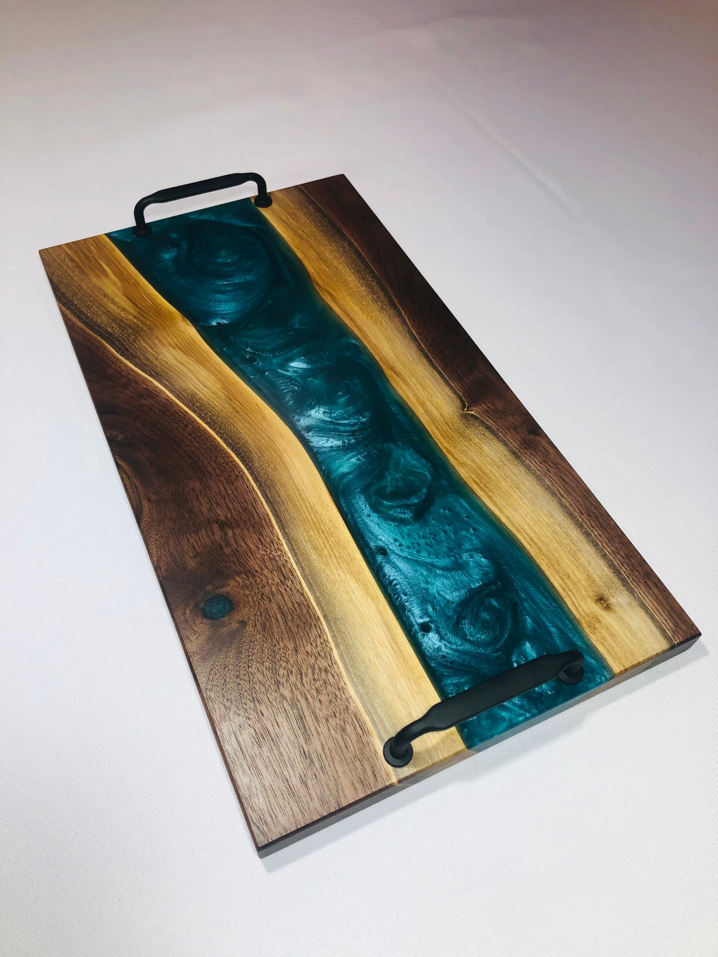 Black Walnut and Emerald Green Epoxy Charcuterie Board, 18"x10"