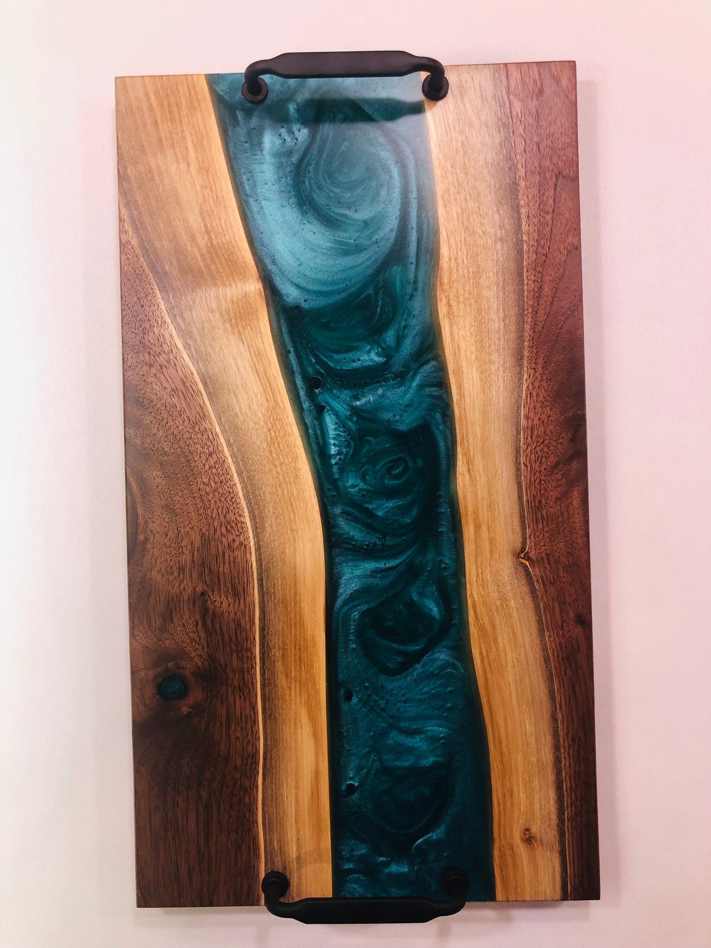 Black Walnut and Emerald Green Epoxy Charcuterie Board, 18"x10"