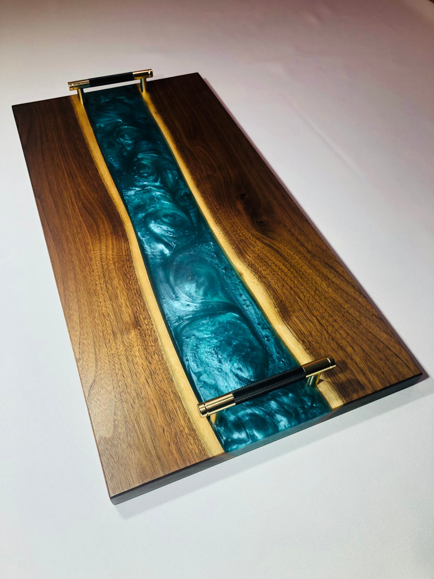 Black Walnut and Metallic Emerald Epoxy Charcuterie Board, 24"x12"