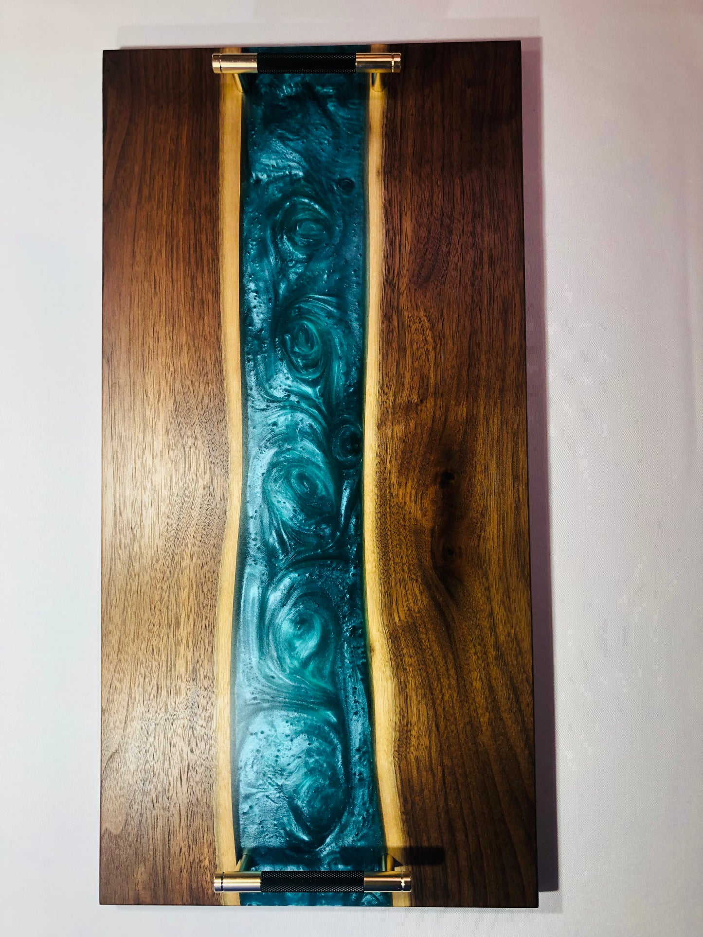 Black Walnut and Metallic Emerald Epoxy Charcuterie Board, 24"x12"