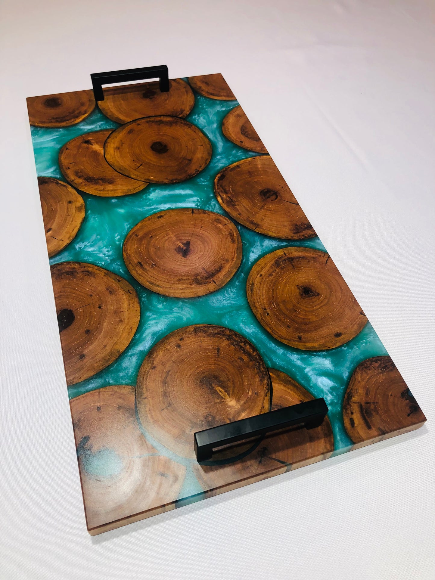 Oak and Teal Epoxy Charcuterie Board, 24"x12"