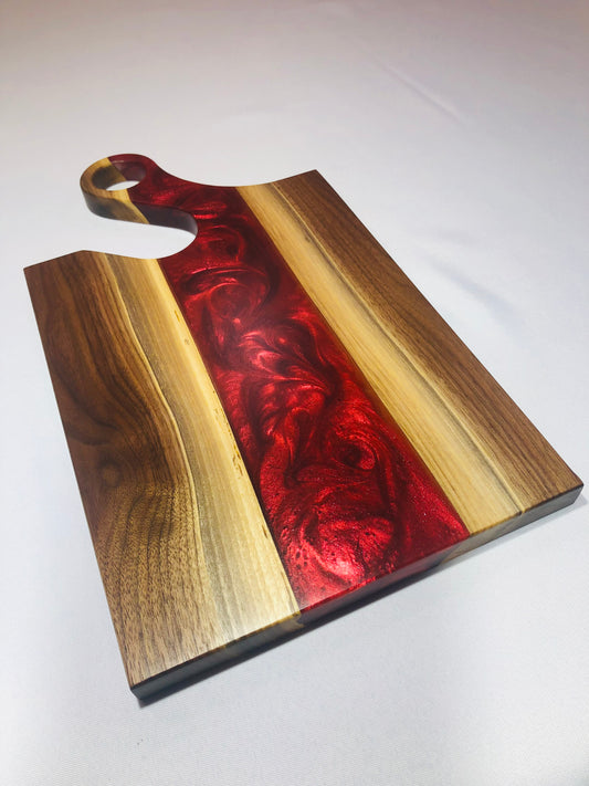 Black Walnut and Metallic Red Epoxy Charcuterie Board, 18"x10"