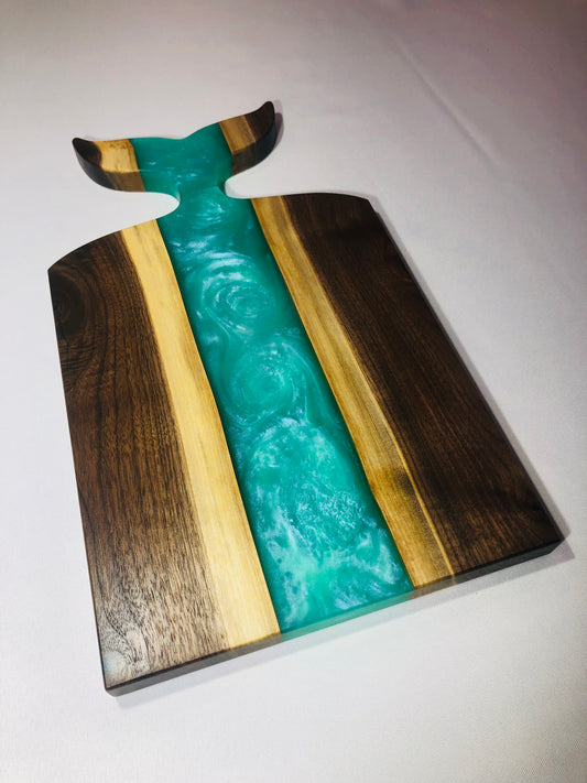 Black Walnut and Teal Epoxy Charcuterie Board, 18"x10"